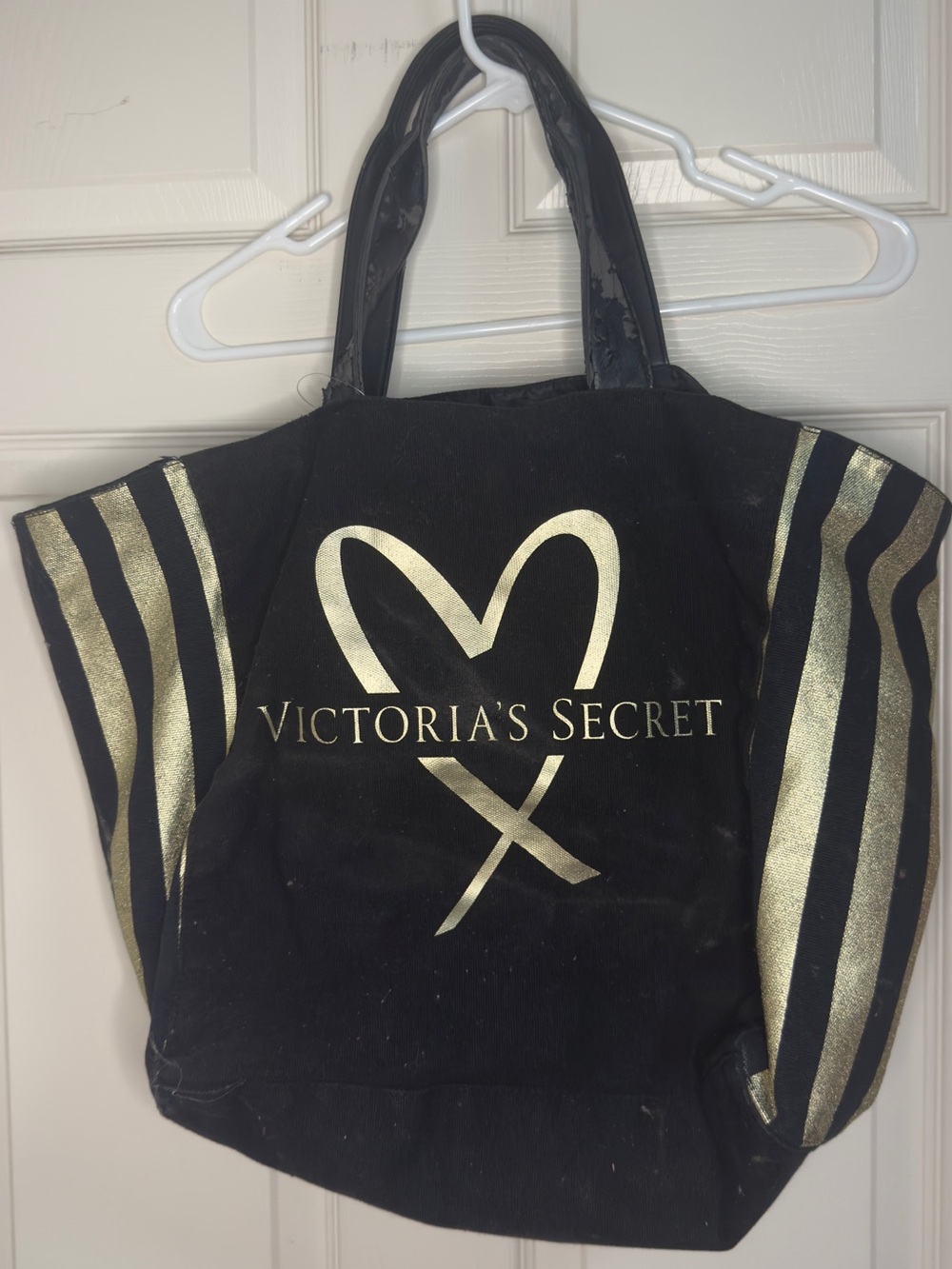 Victoria's Secret Black and Gold Heart Logo Tote